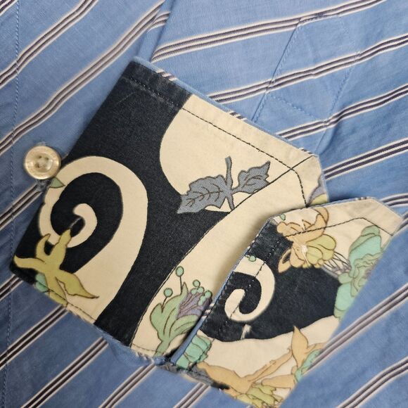 Robert Graham Shirt Men’s Large Multicolor Flip Cuff Preppy Geometric Striped - Picture 5 of 11